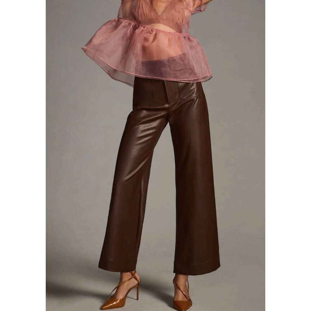 Anthropologie Maeve The Colette Cropped Vegan Leather Trousers Brown Size 30